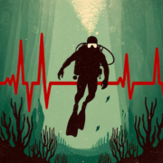 scuba diver in front of heart beat