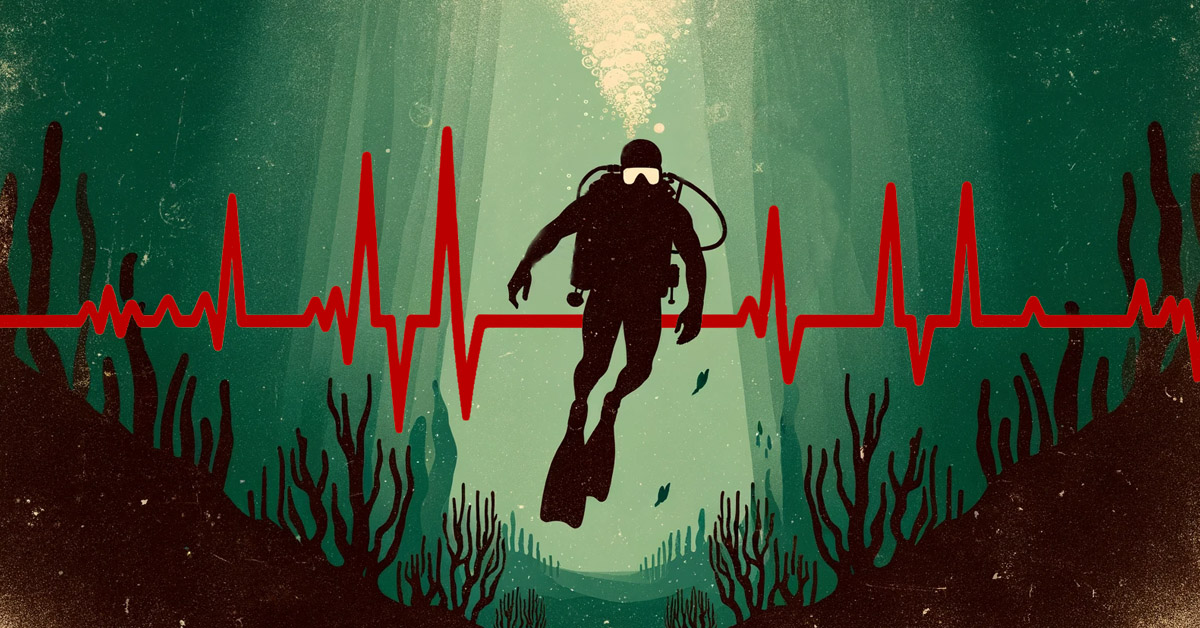 scuba diver in front of heart beat